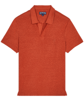 Men Linen Jersey Polo Solid Tomette front view