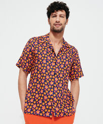 Uomo Altri Stampato - Camicia bowling uomo in lino Stars Gift, Blu marine vista frontale indossata