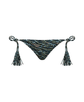 Women Tassel Side-tie Bikini Brief Bottom Pearl Black front view