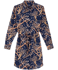Sweet Blossom Hemdkleid aus Baumwollvoile für Damen Marineblau Vorderansicht
