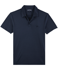 Einfarbiges Polohemd aus Tencel für Herren Marineblau Vorderansicht