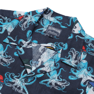 Men Printed Linen Bowling Shirt - Vilebrequin X Malbon Azul marino detalles vista 1