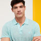 Polo en punto de lino de color liso para hombre Lazuli blue heather detalles vista 2