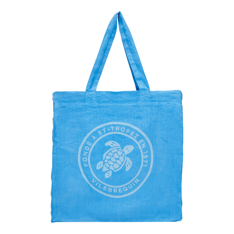 Linen Turtle Unisex Tote Bag - Beach Bag - Babel - Blue - Size OSFA - Vilebrequin