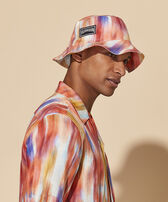 Linen Bucket Hat Ikat Flowers Multicolor front worn view