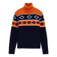 Men Wool Turtleneck Jacquard Sweater Navy front view