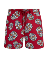 Men Red Swim Trunks Día de Muertos Lipstick front view