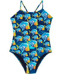 Maillot de bain une pièce fille Piranhas Bleu marine vue de face