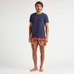 Men Organic Cotton T-shirt Monoi Turtles Back Print Navy front worn view