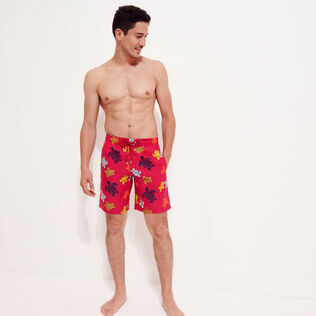 Lange Ronde Des Tortues Stretch-Badeshorts für Herren Burgunderrot Details Ansicht 4