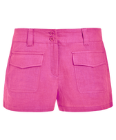 Bermudas cortas en lino liso para mujer - Vilebrequin x JCC+ - Edición limitada Pink polka jcc vista frontal