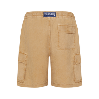 Men Linen Cargo Bermuda Shorts Natural Dye Mocha back view