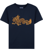 Men Cotton T-Shirt Embroidered The year of the Dragon Navy front view