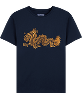 Camiseta de algodón con bordado The Year of the Dragon para hombre Azul marino vista frontal