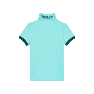 Boys Cotton Pique Polo Shirt Solid Lagoon 后视图