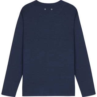 Unisex Linen Long Sleeves T-shirt Solid Navy back view