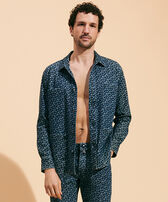 Chaqueta vaquera con estampado por corrosión Micro Turtles para hombre Dark denim w1 vista frontal desgastada
