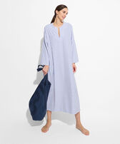 Caftan rayé en coton femme - Vilebrequin x Ines de la Fressange Palace vue portée de face