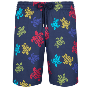 Bañador elástico largo con estampado Ronde des Tortues para hombre Azul marino vista frontal