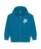 Sweat en coton organique à fermeture éclair garçon tortue brodée Paon vue de face