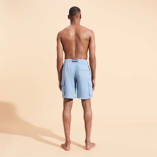 Men Linen Bermuda Shorts Cargo Pockets Divine back worn view