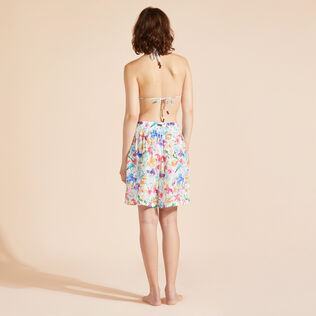 Bermuda shorts en viscose femme Happy Flowers Blanc vue portée de dos