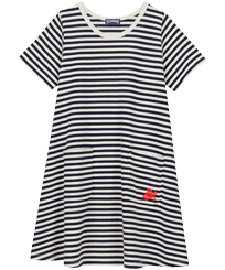 Robe fille à rayures Marine / blanc vue de face