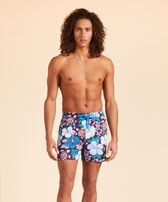 Men Stretch Swim Trunks Tropical Turtles Midnight front worn view