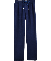 Pantalón de lino liso para hombre Azul marino vista frontal