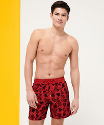 Men Swim Trunks Ultra-light and packable Natural Turtles Flocked Peppers front worn view