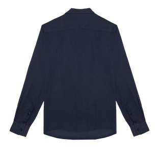 Camisa ligera unisex en gasa de algodón de color liso Azul marino vista trasera