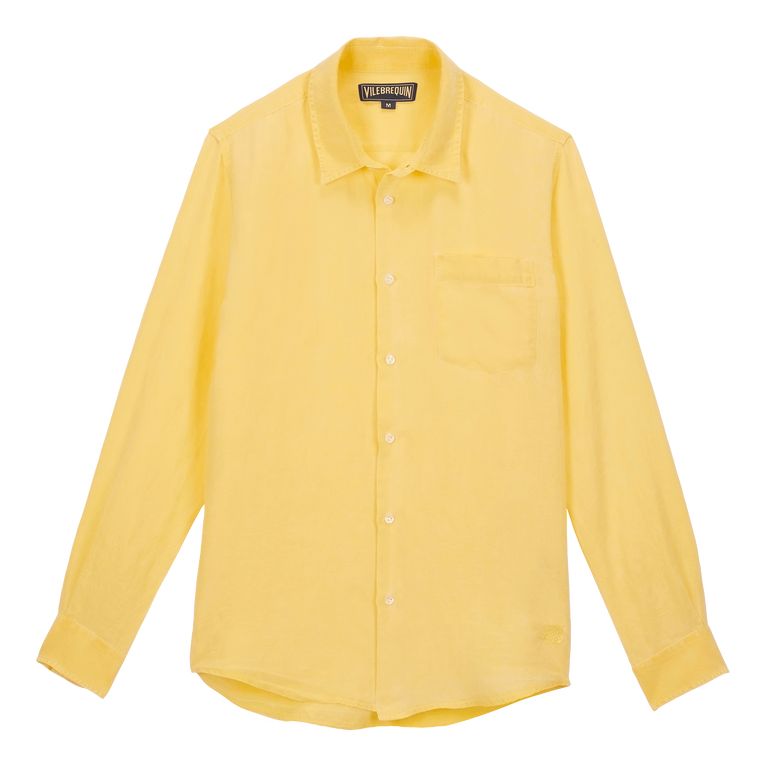 Chemise En Lin Homme Unie Coloration Minérale - Caroubis - Jaune