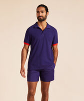 Men Cotton Polo Solid Midnight front worn view