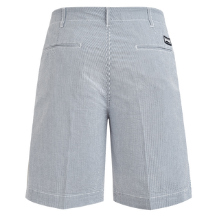 Bermuda en coton rayé homme Seersucker  Bleu jean vue de dos
