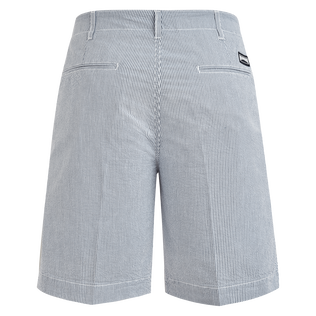 Men Cotton Bermuda Shorts Seersucker Jeans blue back view