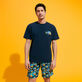 Men Organic Cotton T-shirt Embroidered Piranhas Navy front worn view