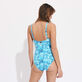 Bañador de una sola pieza con estampado Flowers Tie & Dye para mujer Azul marino vista trasera desgastada