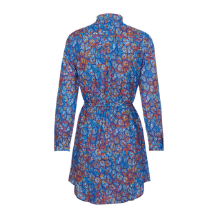 Women Cotton Voile Shirt Dress Carapaces Multicolores Sea blue back view