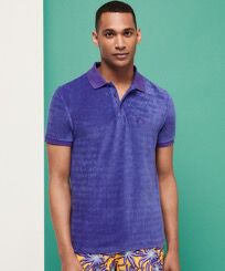 Men Terry Polo Shirt Solid Purple blue front worn view