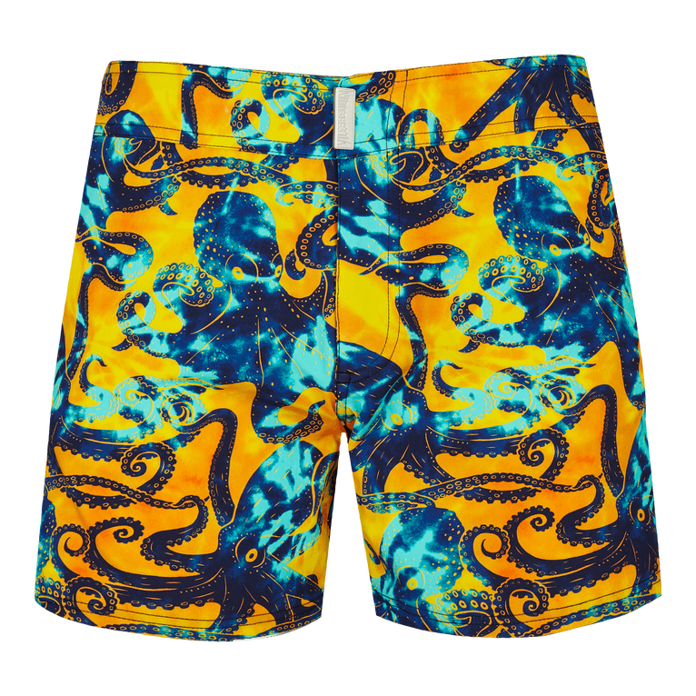 Men Stretch Swim Shorts Flat Belt Poulpes Tie And Dye - Merise - Yellow
