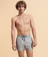 Men Short Merino Wool Swimwear Solid Heather grey front worn view