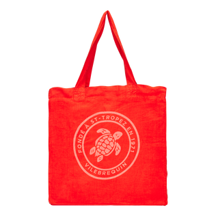 Tote bag en lin imprimé Tortue Coquelicot vue de face