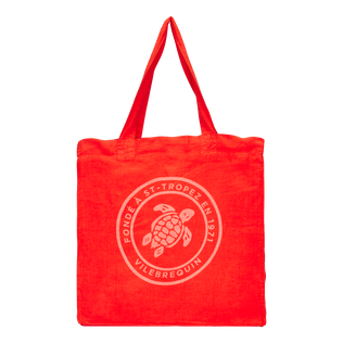 Linen Turtle Unisex Tote Bag Poppy red front view