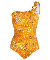Bañador de una pieza con un solo tirante y estampado Palm Leaves para mujer Mango vista frontal