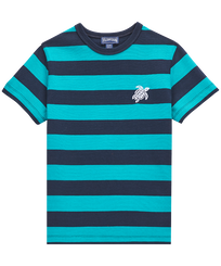 T-shirt garçon col rond coton Navy Striped Vert tropezien vue de face