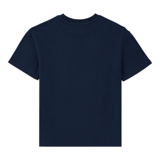 Camiseta de algodón orgánico de color liso para niño Azul marino vista trasera