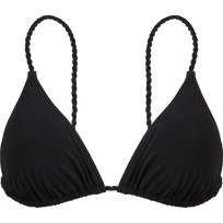 Top de bikini de triángulo para mujer con estampado Tresses y cuerdas Negro vista frontal