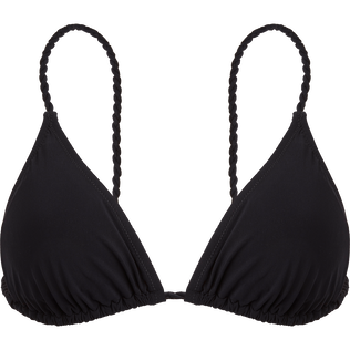 Top de bikini de triángulo para mujer con estampado Tresses y cuerdas Negro vista frontal