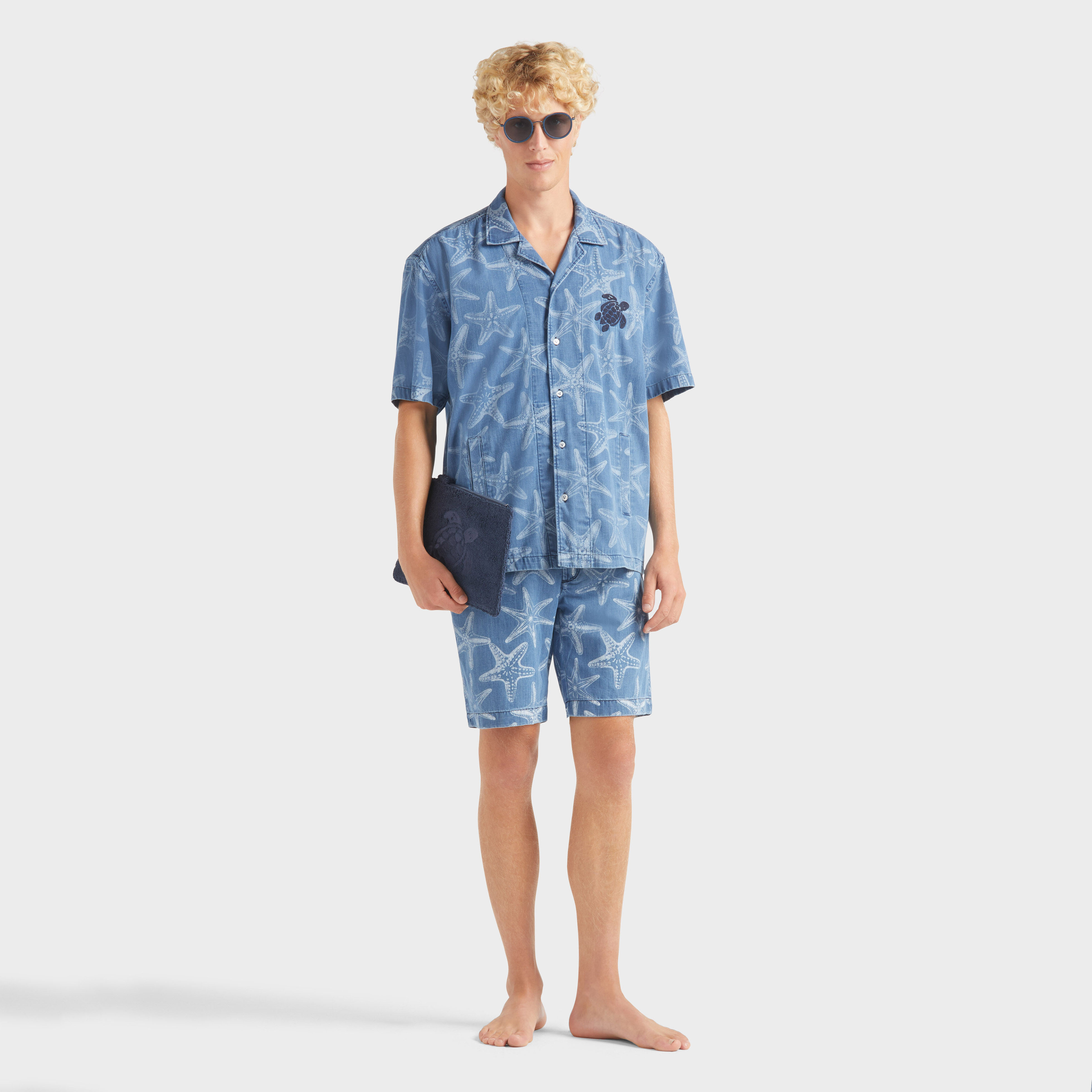 Men Denim Bermuda Shorts Starfish Light Denim Printed