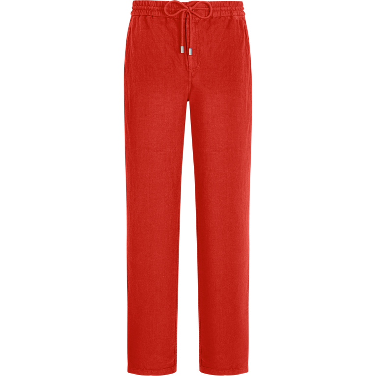 Men Linen Pants Solid - Pant - Parc - Red - Size XL - Vilebrequin